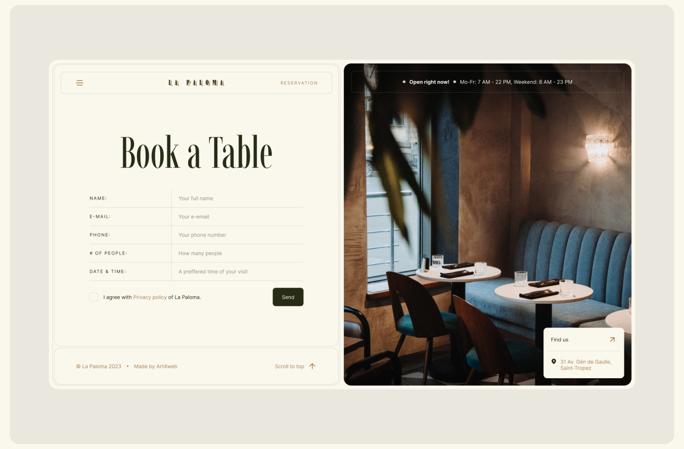 booking form
